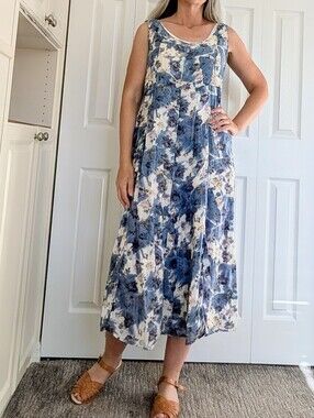vintage COTTON MAXI DRESS blue floral M